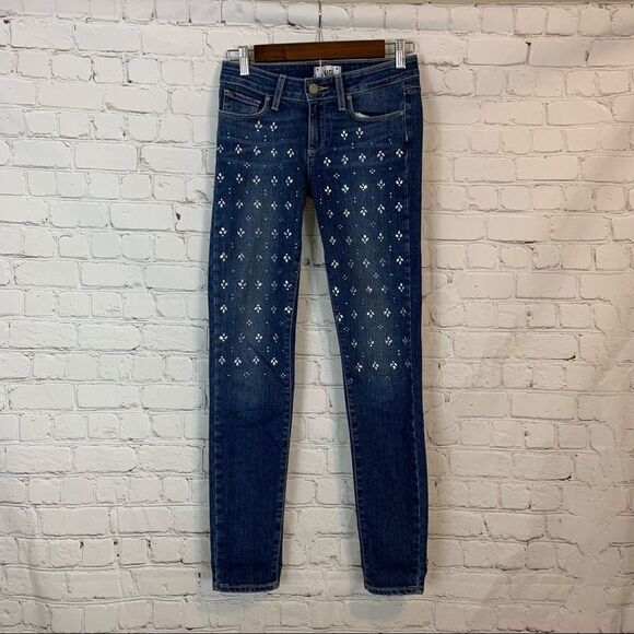 Paige 'Verdugo' Miles Embellished Mid Rise Jeweled Skinny Jean 25 - Picture 1 of 12